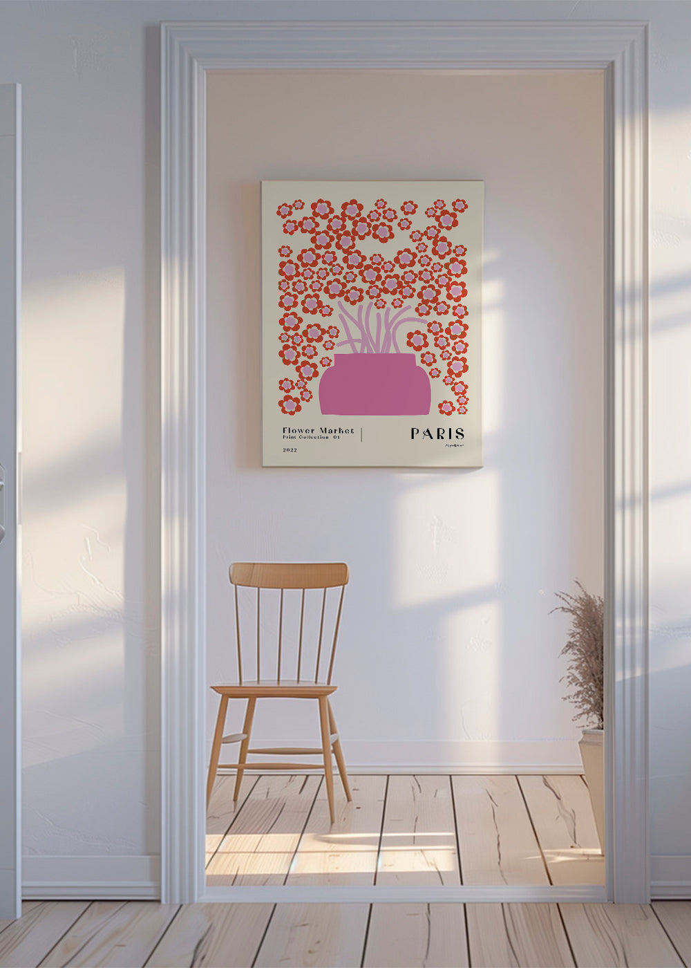 Botanisk plakat Flower Market lyserød vase