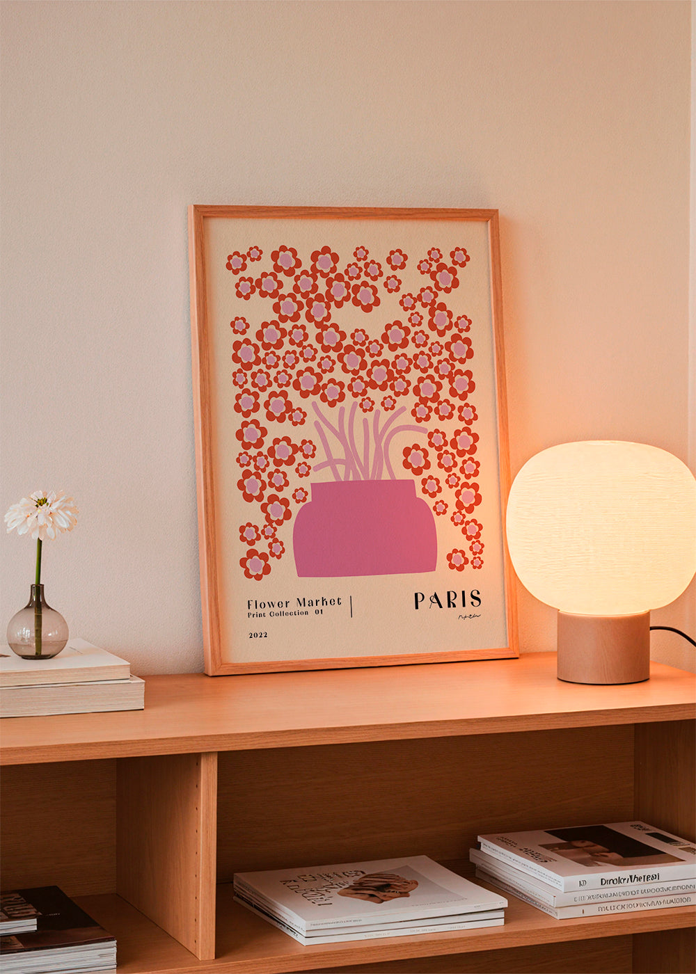 Botanisk plakat Flower Market lyserød vase