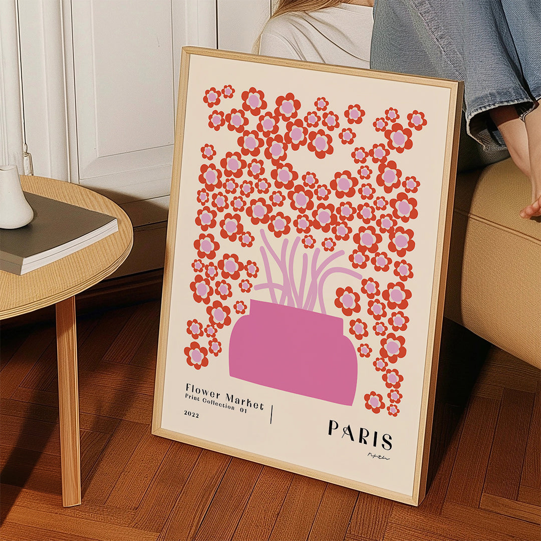 Botanisk plakat Flower Market lyserød vase