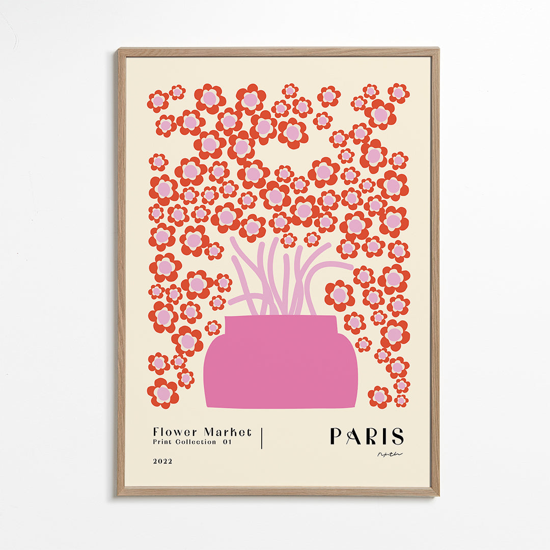 Botanisk plakat Flower Market lyserød vase