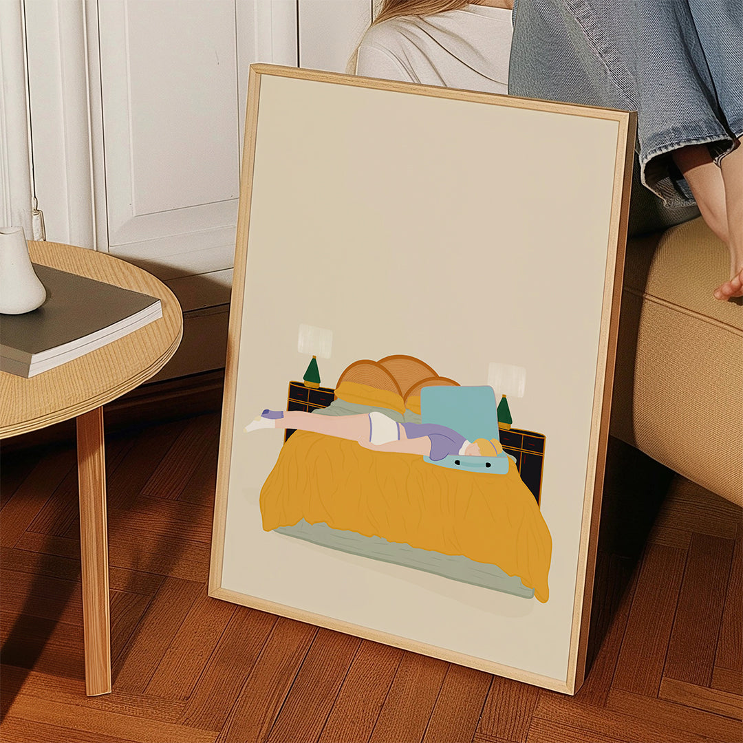 Illustration af person liggende i seng