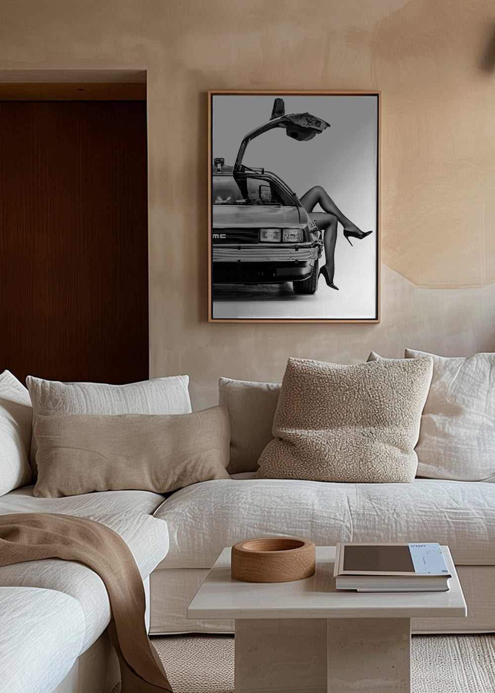 Sort-hvid kunst: DeLorean med stiliserede ben