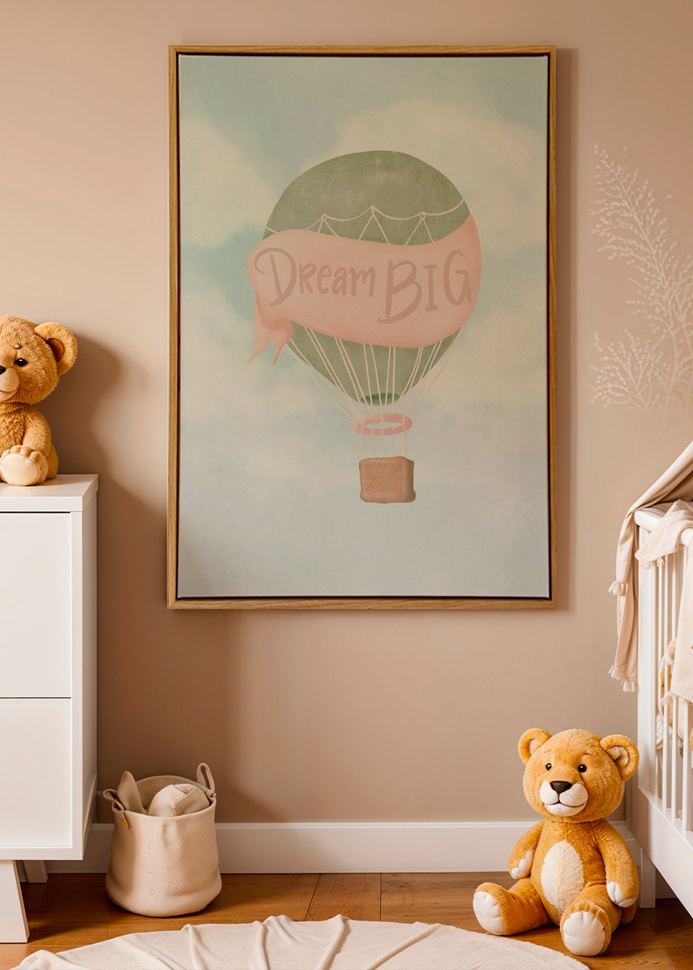 Børneplakat med varmluftballon og tekst