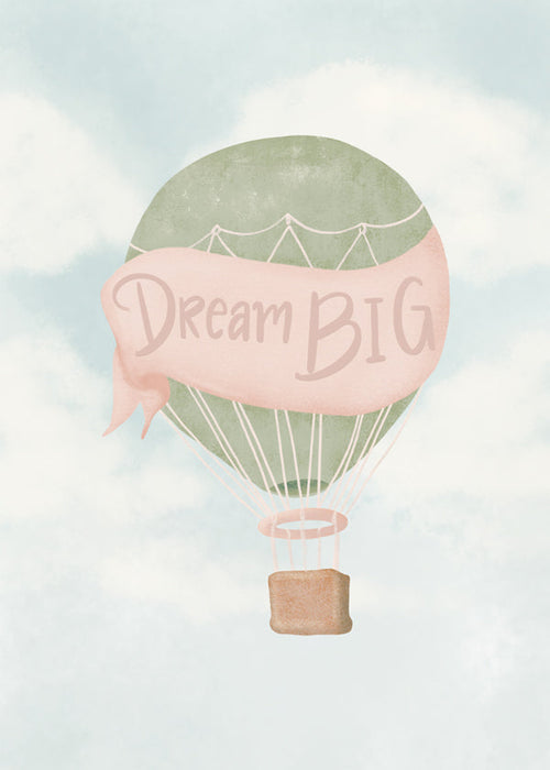 Børneplakat med varmluftballon og tekst