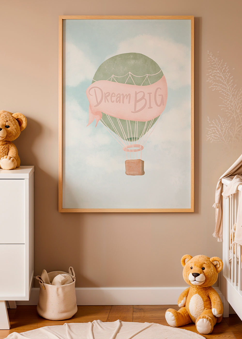 Børneplakat med varmluftballon og tekst