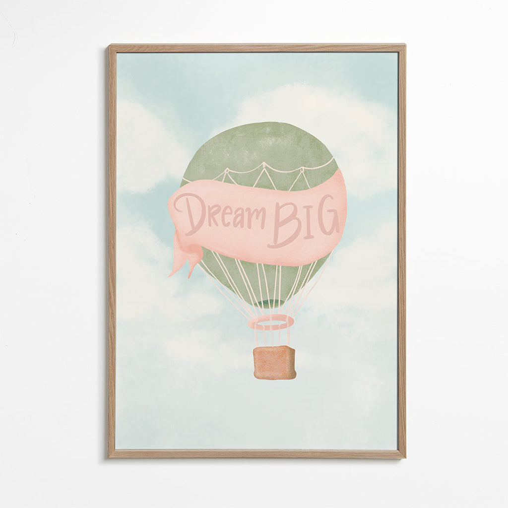 Børneplakat med varmluftballon og tekst