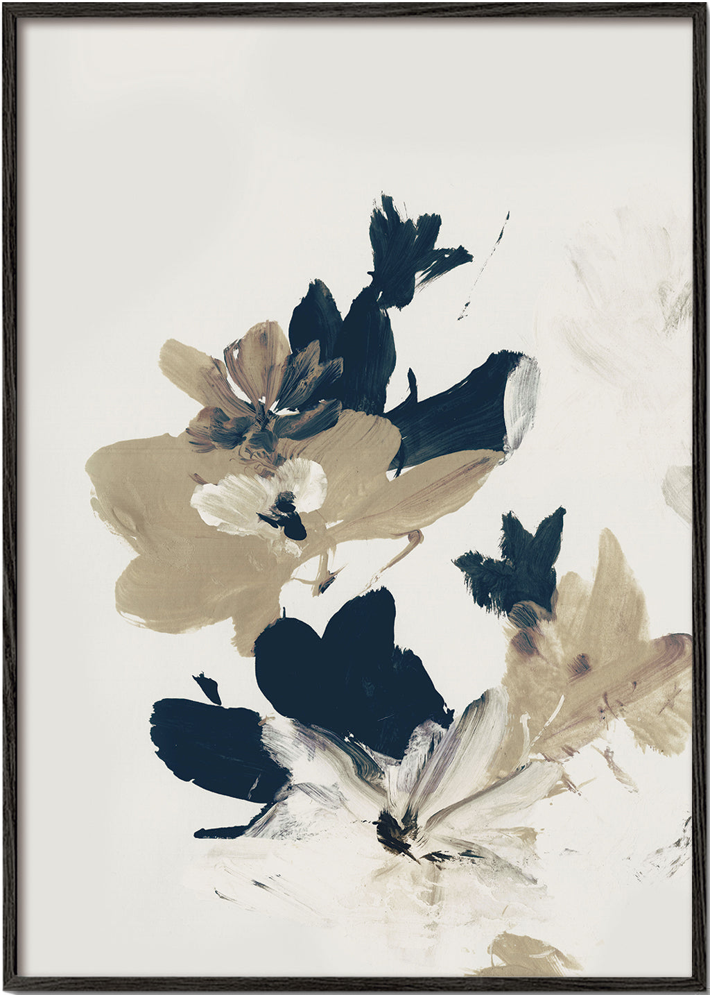 Botanisk plakat med beige og blå penselstrøg