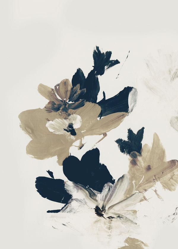 Botanisk plakat med beige og blå penselstrøg