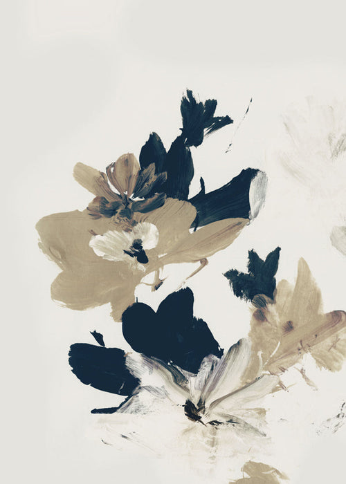 Botanisk plakat med beige og blå penselstrøg