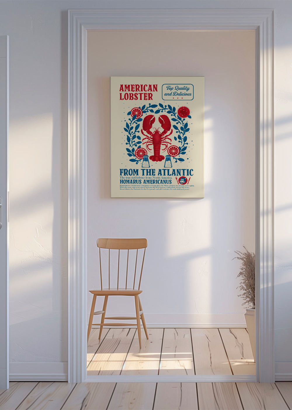 Køkkenplakat med hummer og vintage typografi