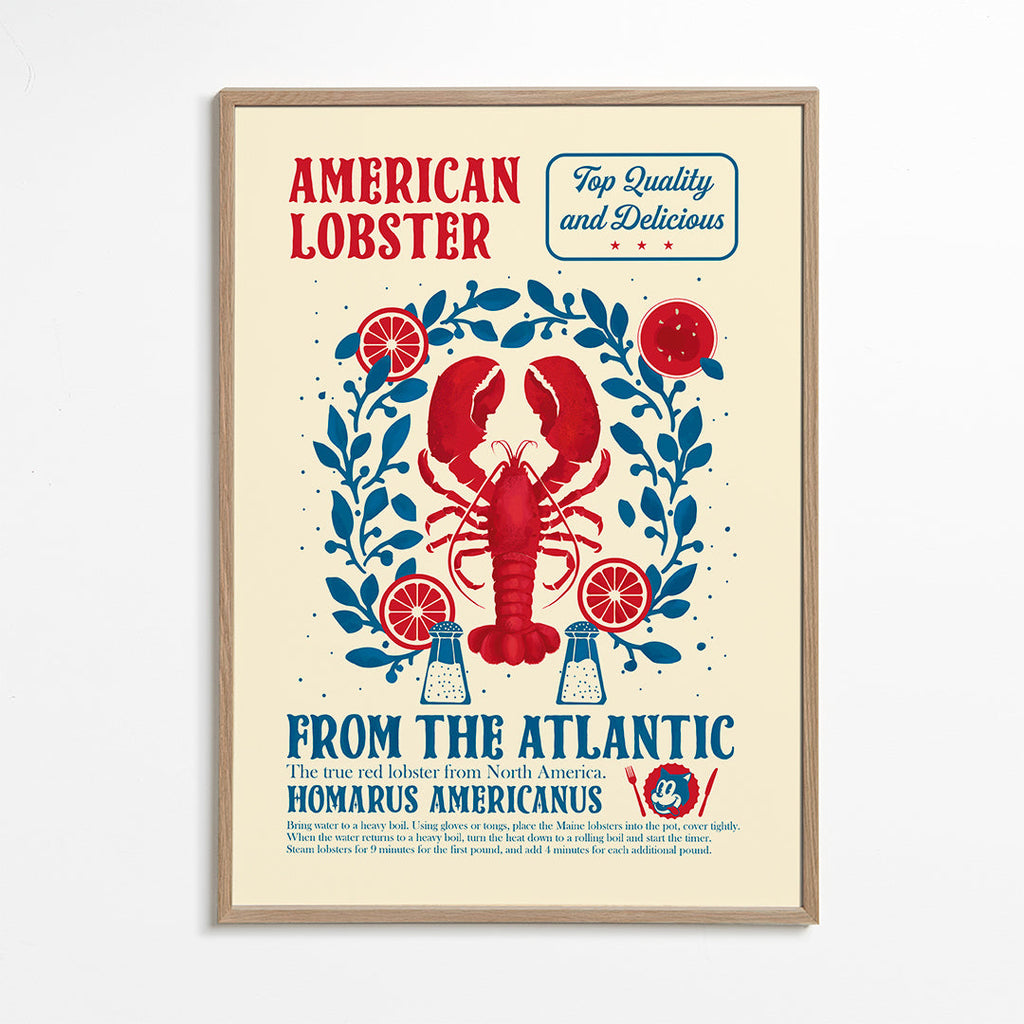 Køkkenplakat med hummer og vintage typografi