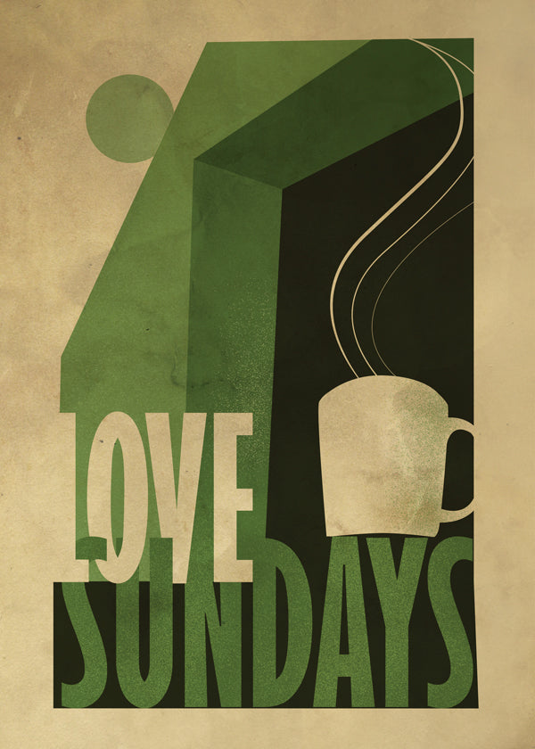 Køkkenkunst Love Sundays med dampende kop
