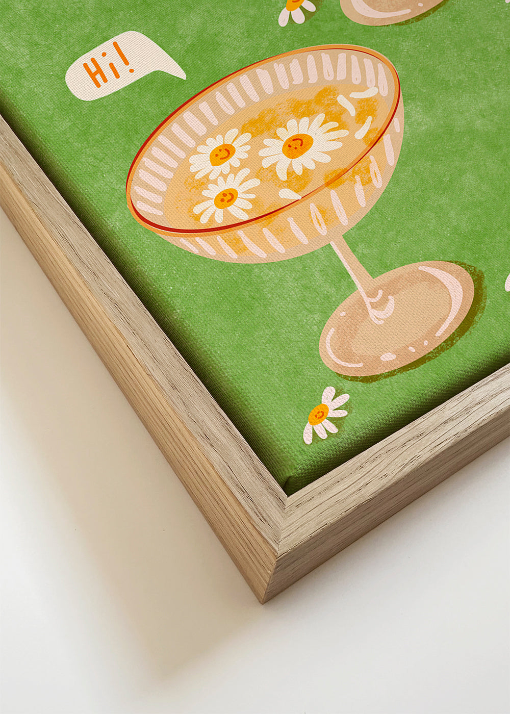 Botanisk plakat med glas og margueritter
