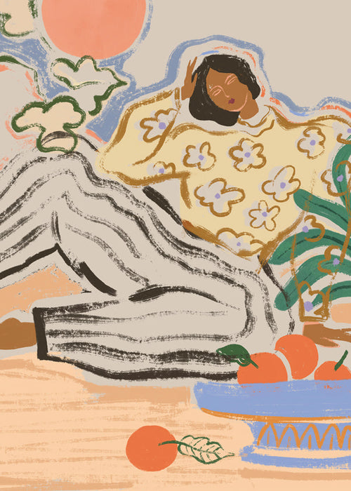 Køkkenkunst med figur og frugtfade