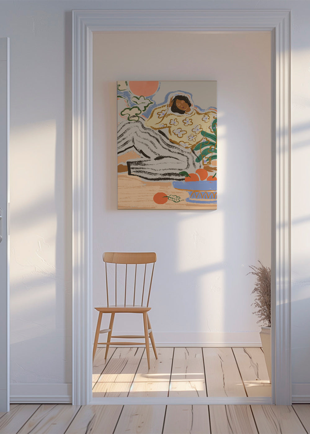Køkkenkunst med figur og frugtfade