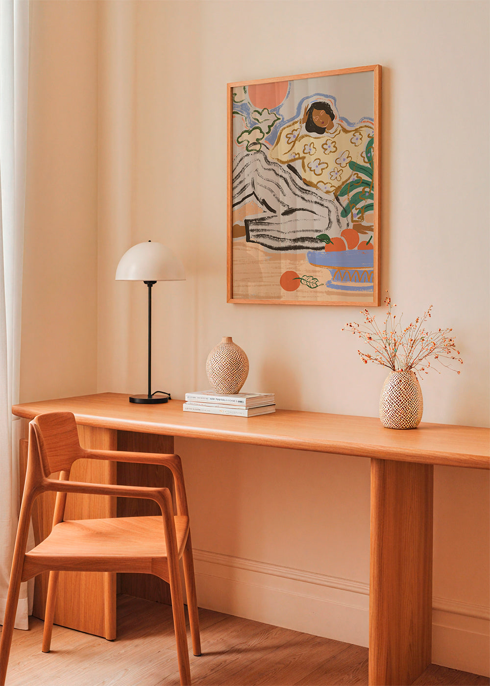 Køkkenkunst med figur og frugtfade