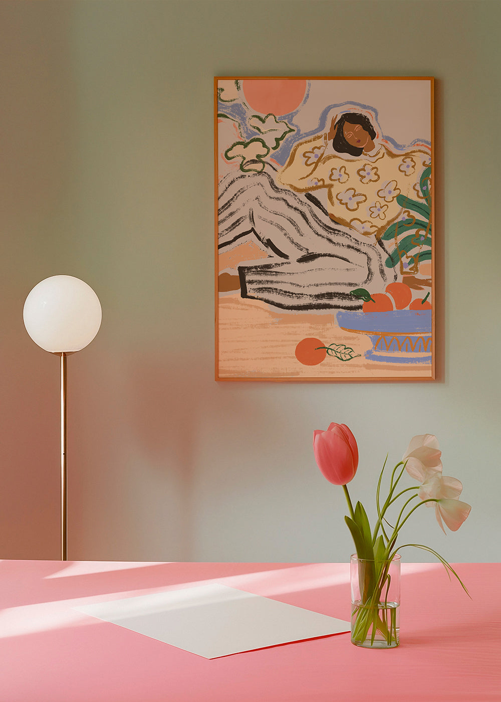 Køkkenkunst med figur og frugtfade