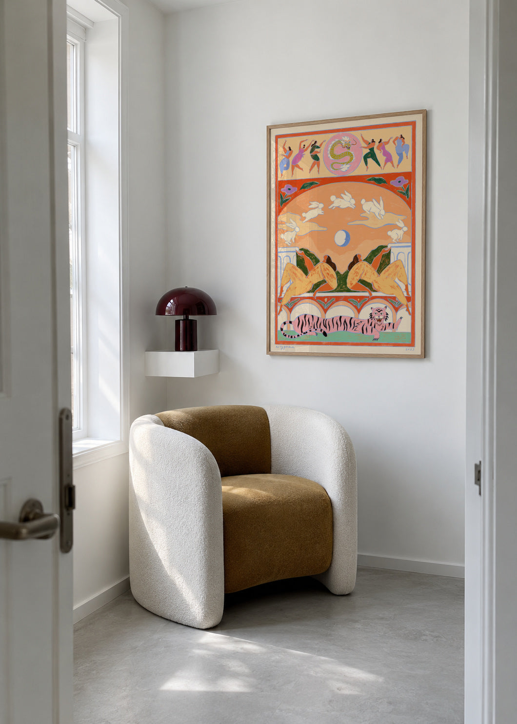 Rabbit Jumps Over the Moon - Framed poster in an interior