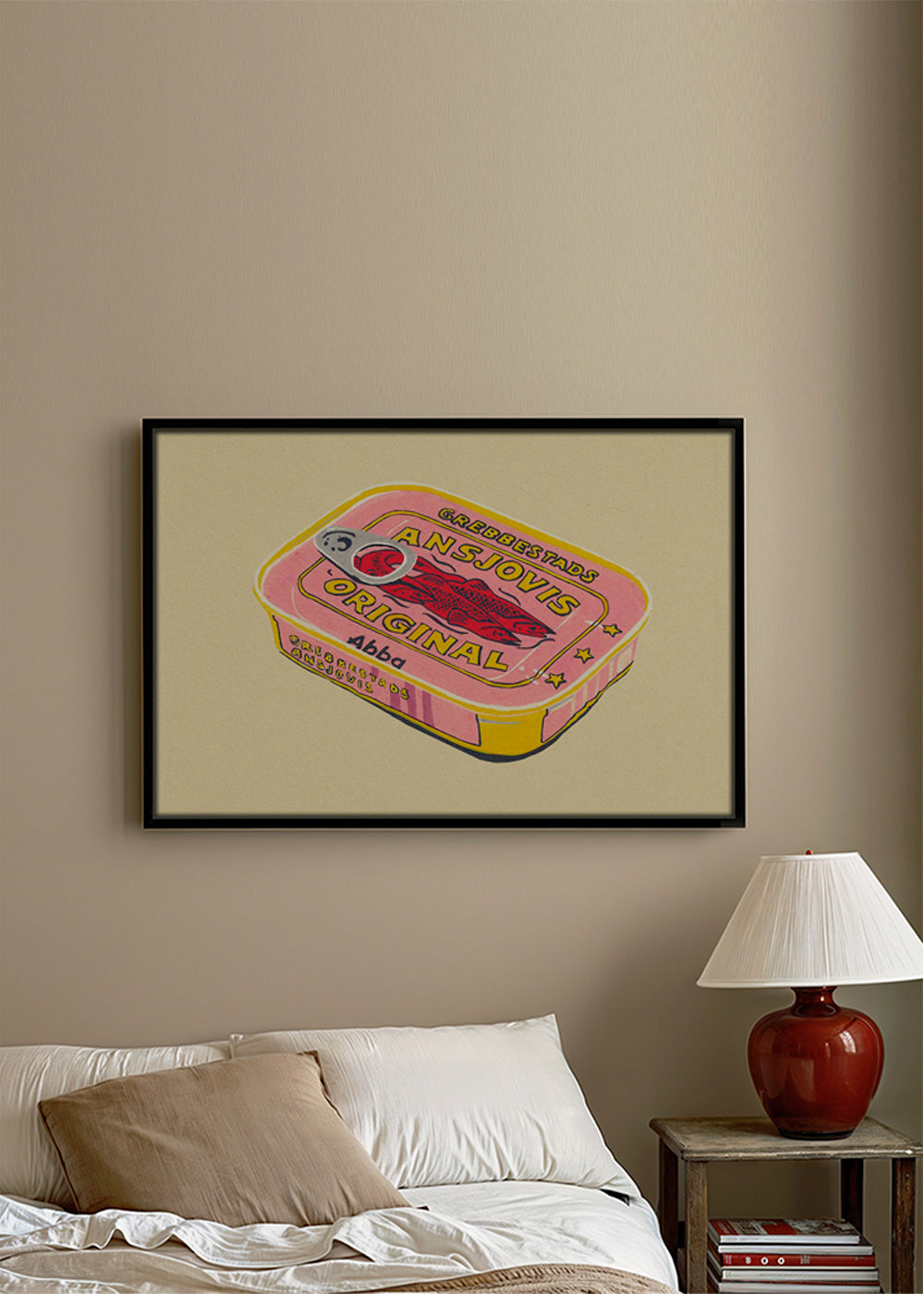 Køkkenkunst illustreret ansjosdåse i pink