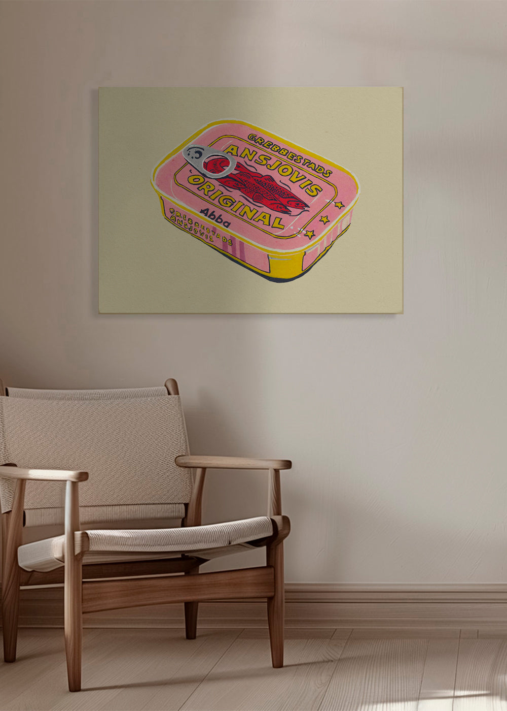 Køkkenkunst illustreret ansjosdåse i pink