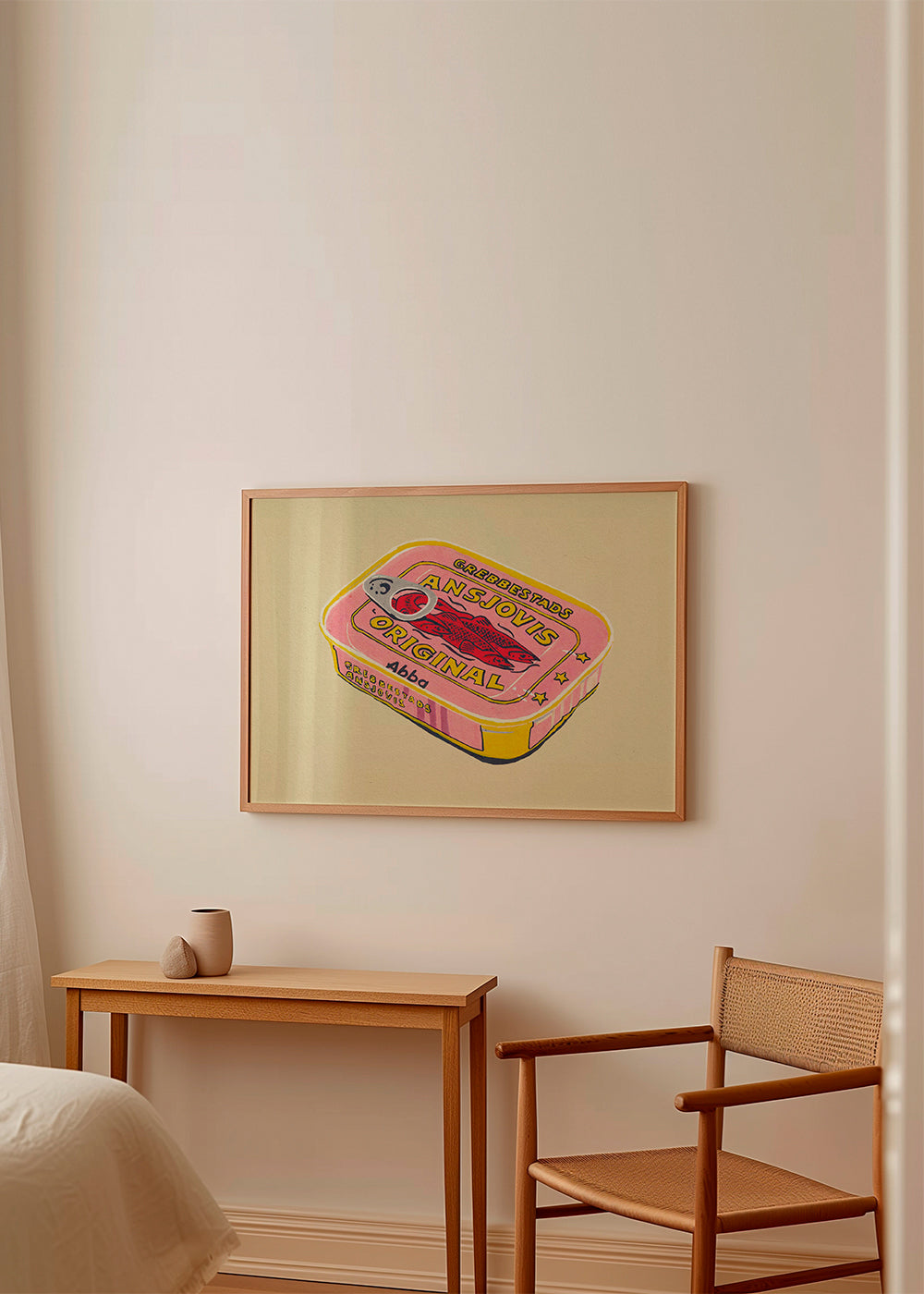 Køkkenkunst illustreret ansjosdåse i pink