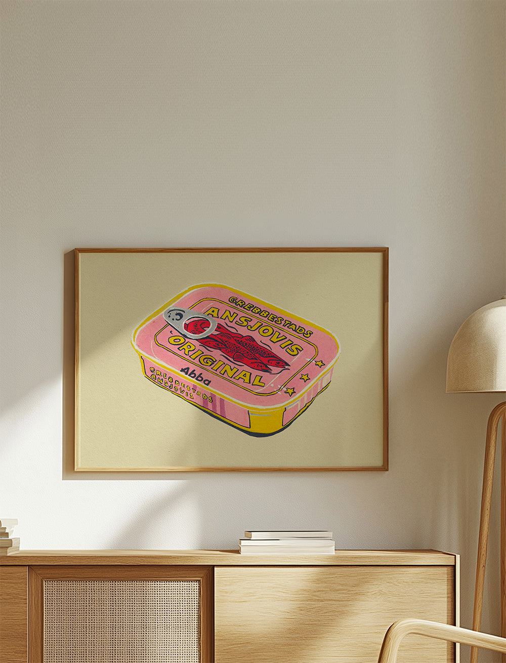 Køkkenkunst illustreret ansjosdåse i pink