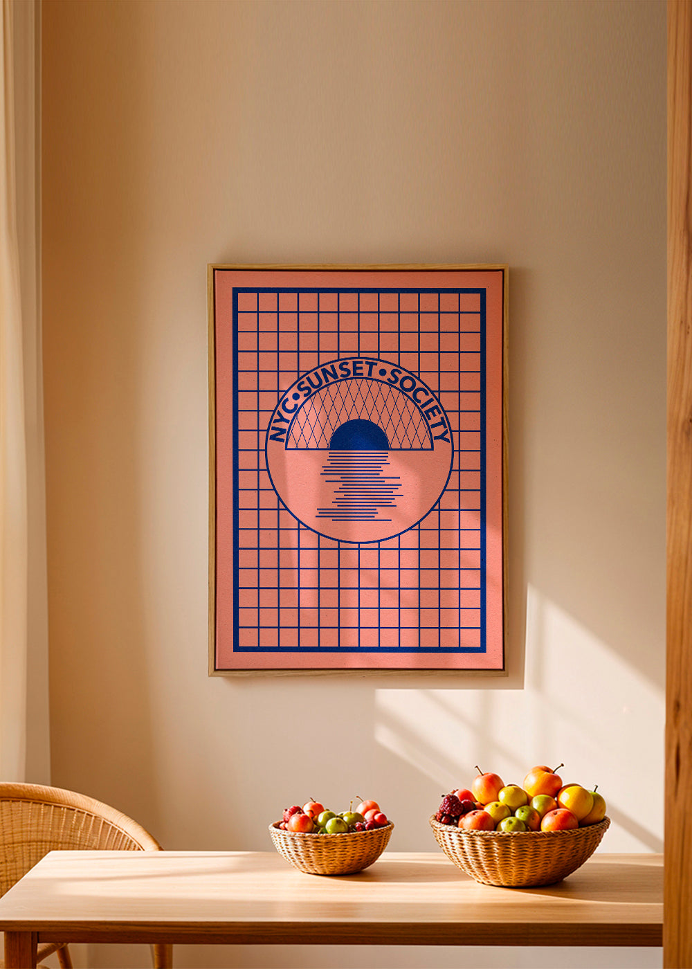 Illustration NYC Sunset grafisk i blå og rosa