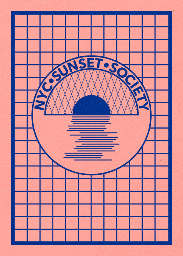 Illustration NYC Sunset grafisk i blå og rosa