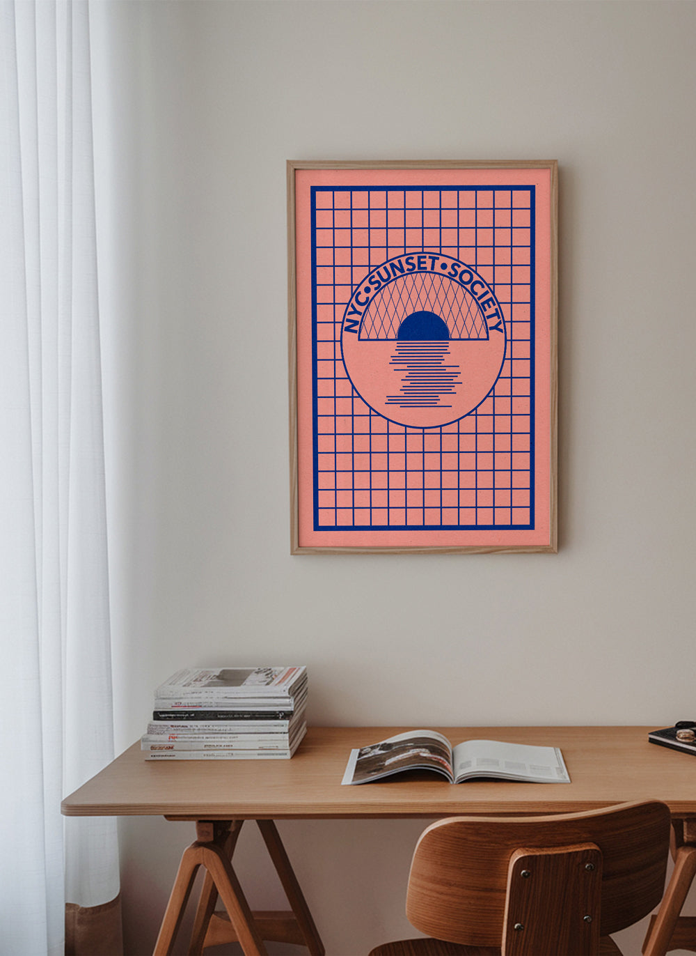 Illustration NYC Sunset grafisk i blå og rosa