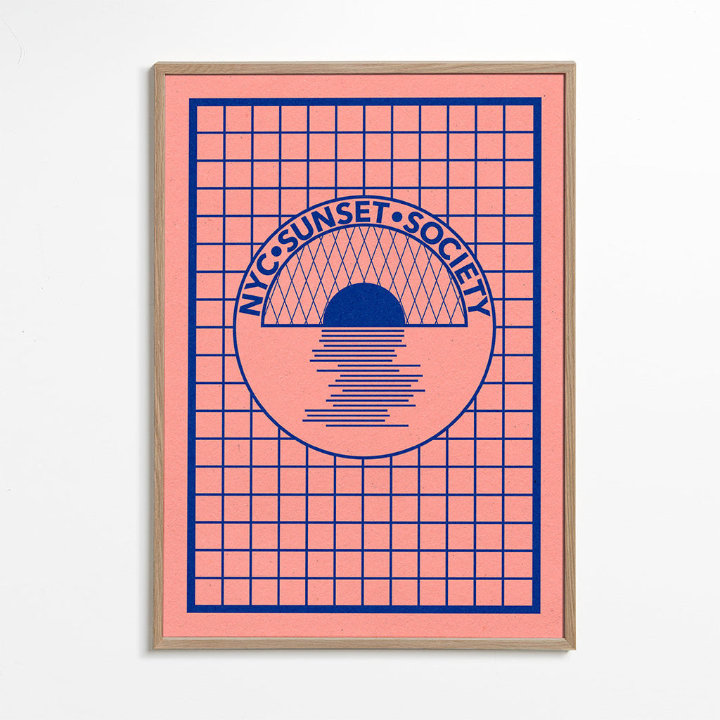 Illustration NYC Sunset grafisk i blå og rosa