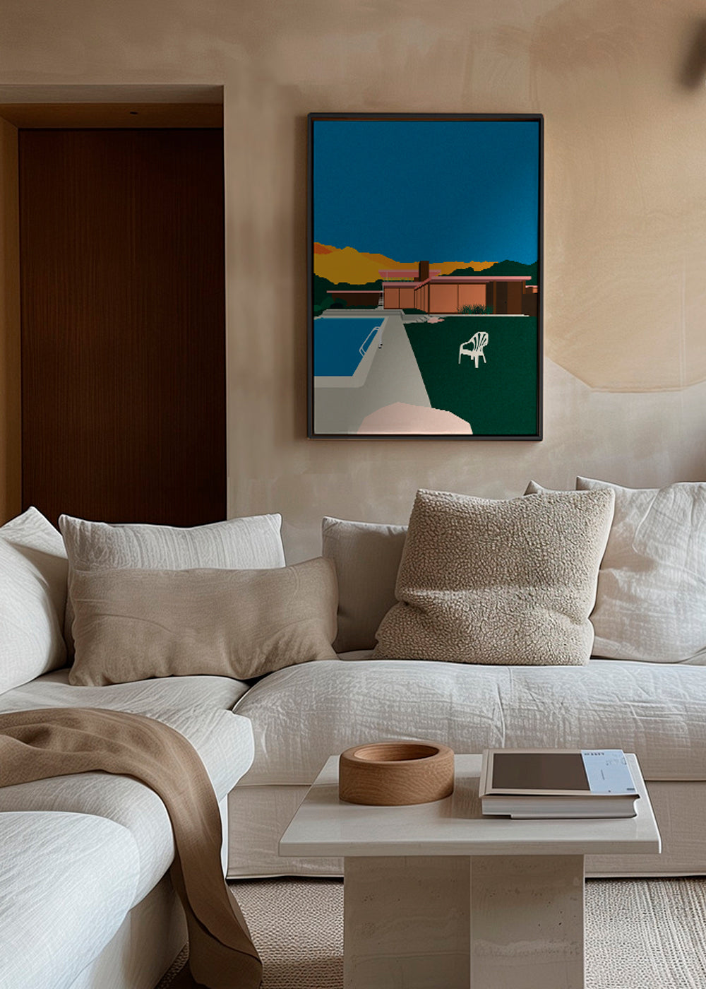 Landskabskunst: moderne hus ved poolen