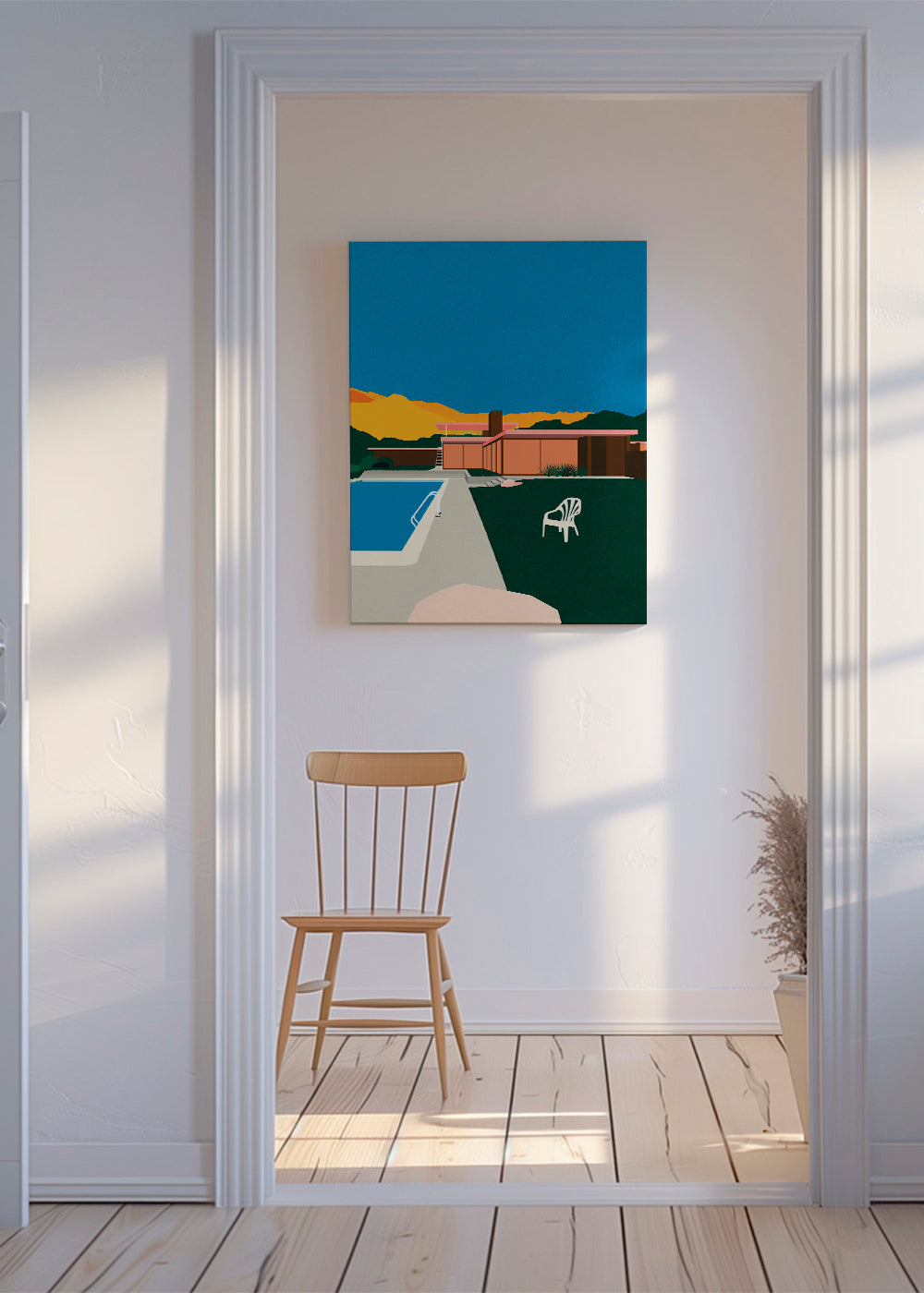 Landskabskunst: moderne hus ved poolen