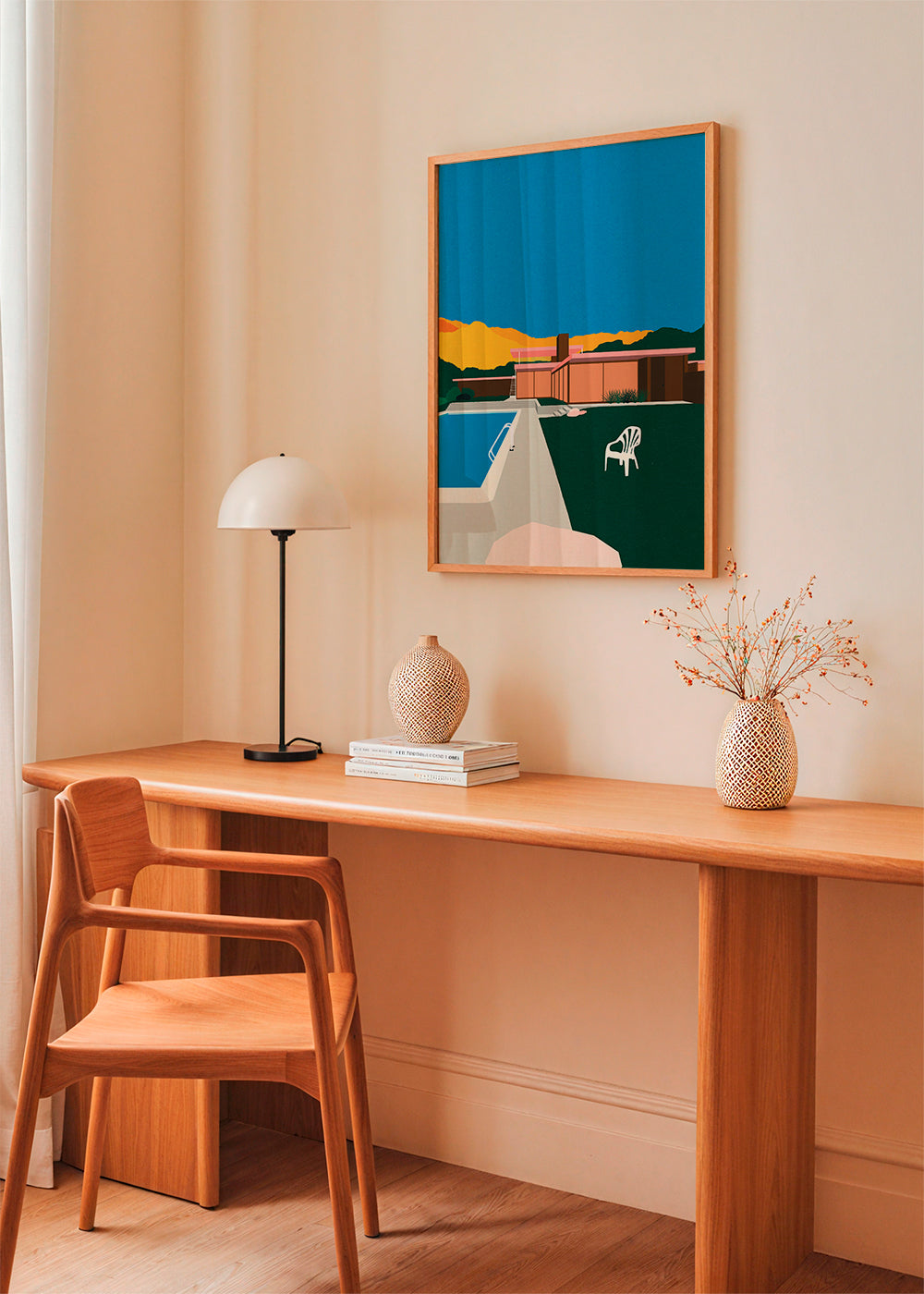 Landskabskunst: moderne hus ved poolen