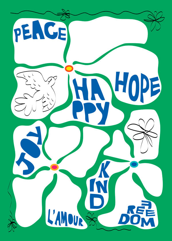 Blomstret typografisk illustration i grøn