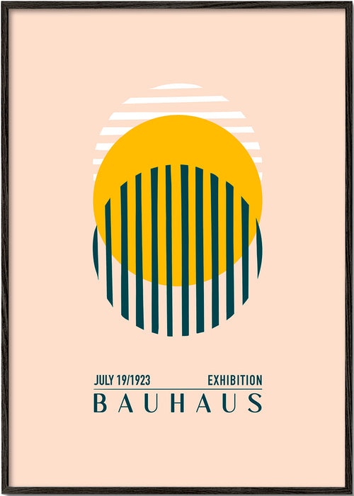 Bauhaus geometrisk illustration med cirkel og striber