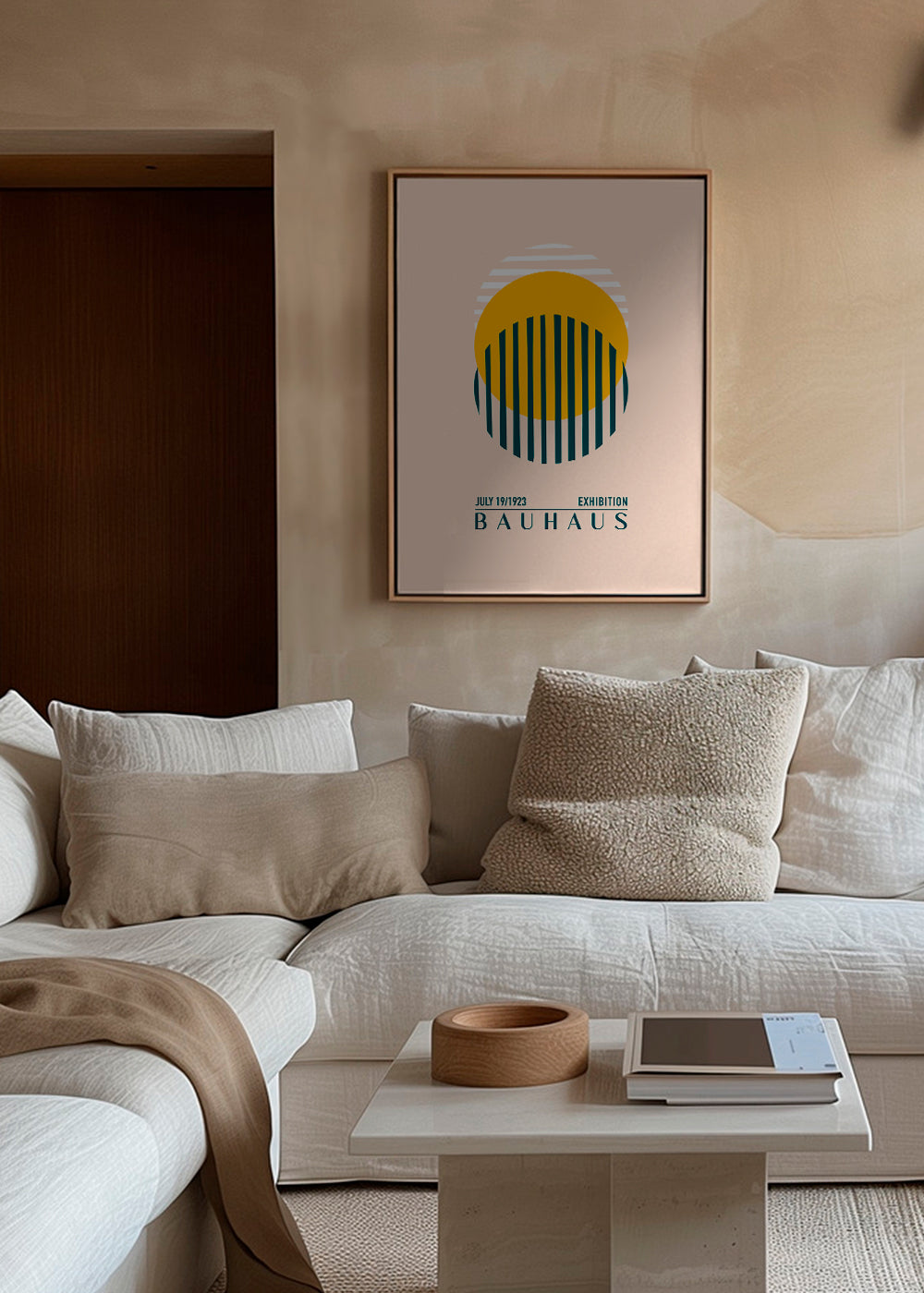 Bauhaus geometrisk illustration med cirkel og striber