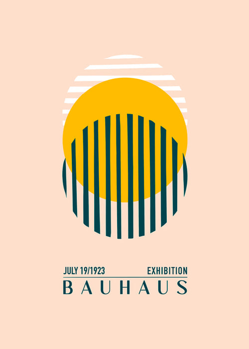 Bauhaus geometrisk illustration med cirkel og striber