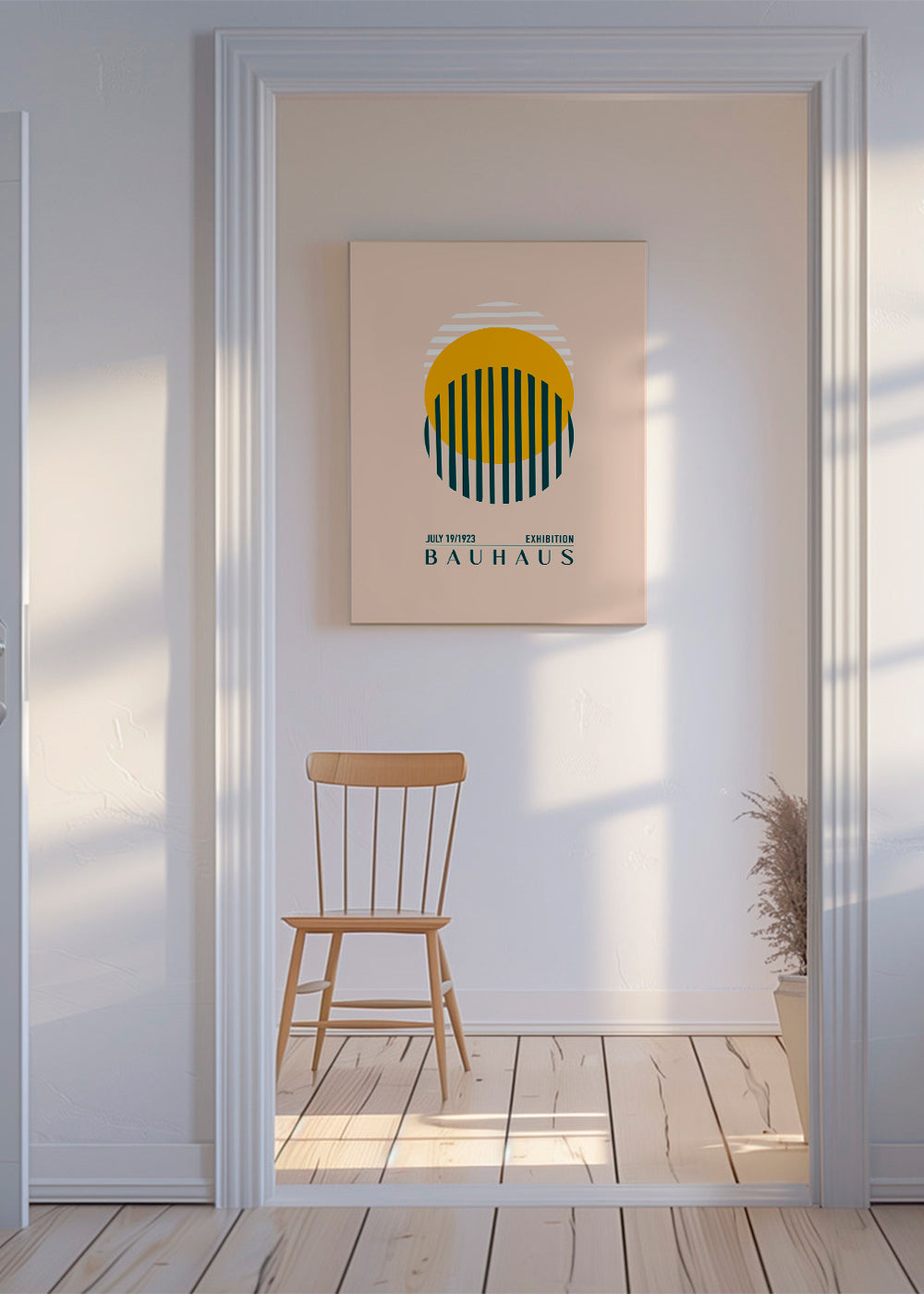 Bauhaus geometrisk illustration med cirkel og striber