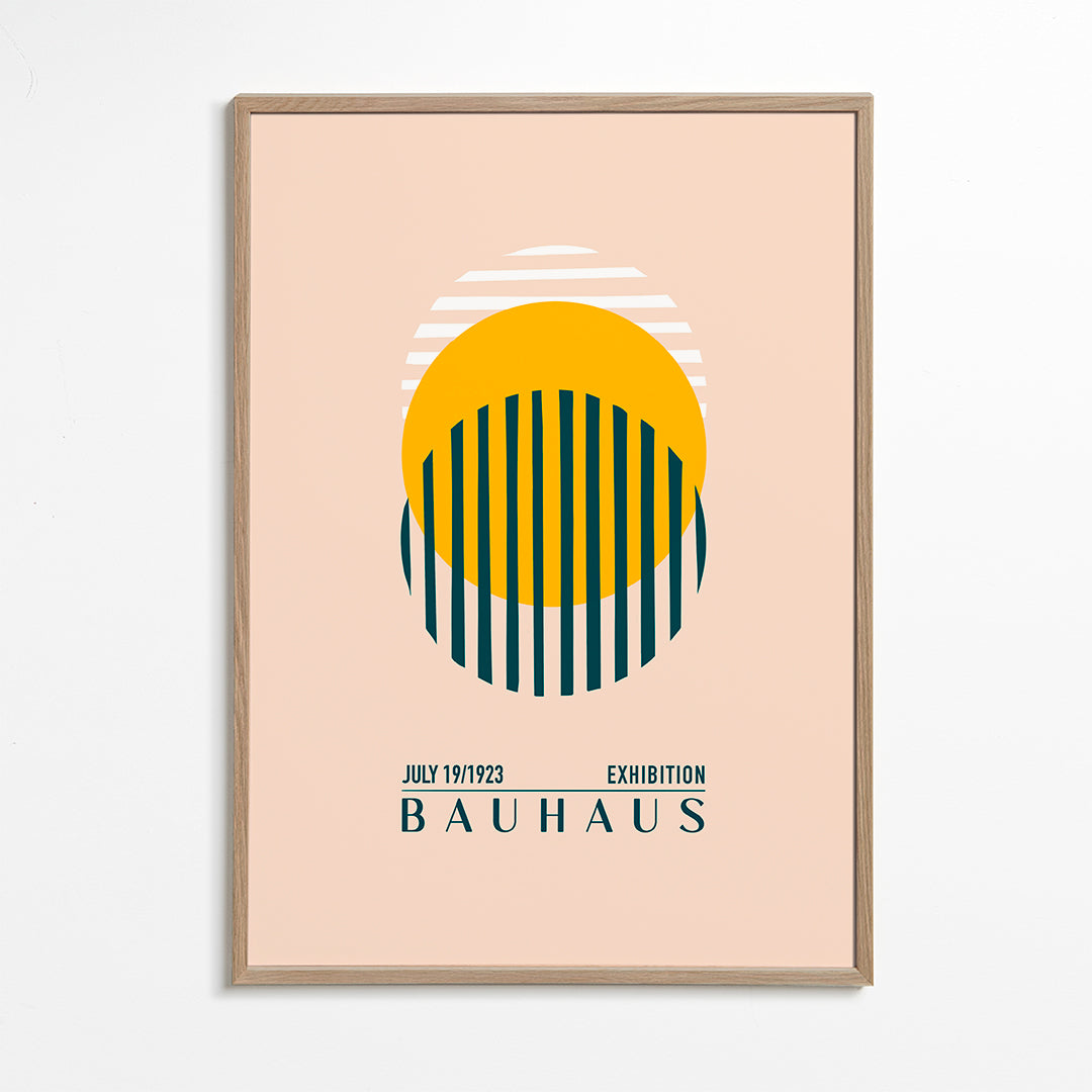 Bauhaus geometrisk illustration med cirkel og striber