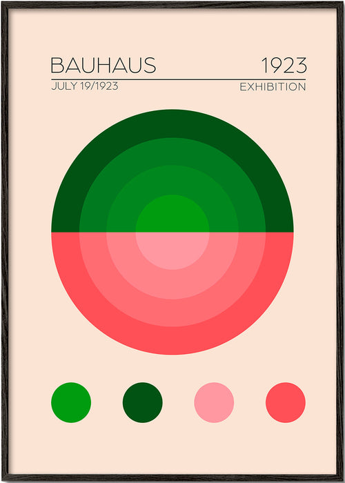 Geometrisk plakat Bauhaus grøn og rosa cirkel