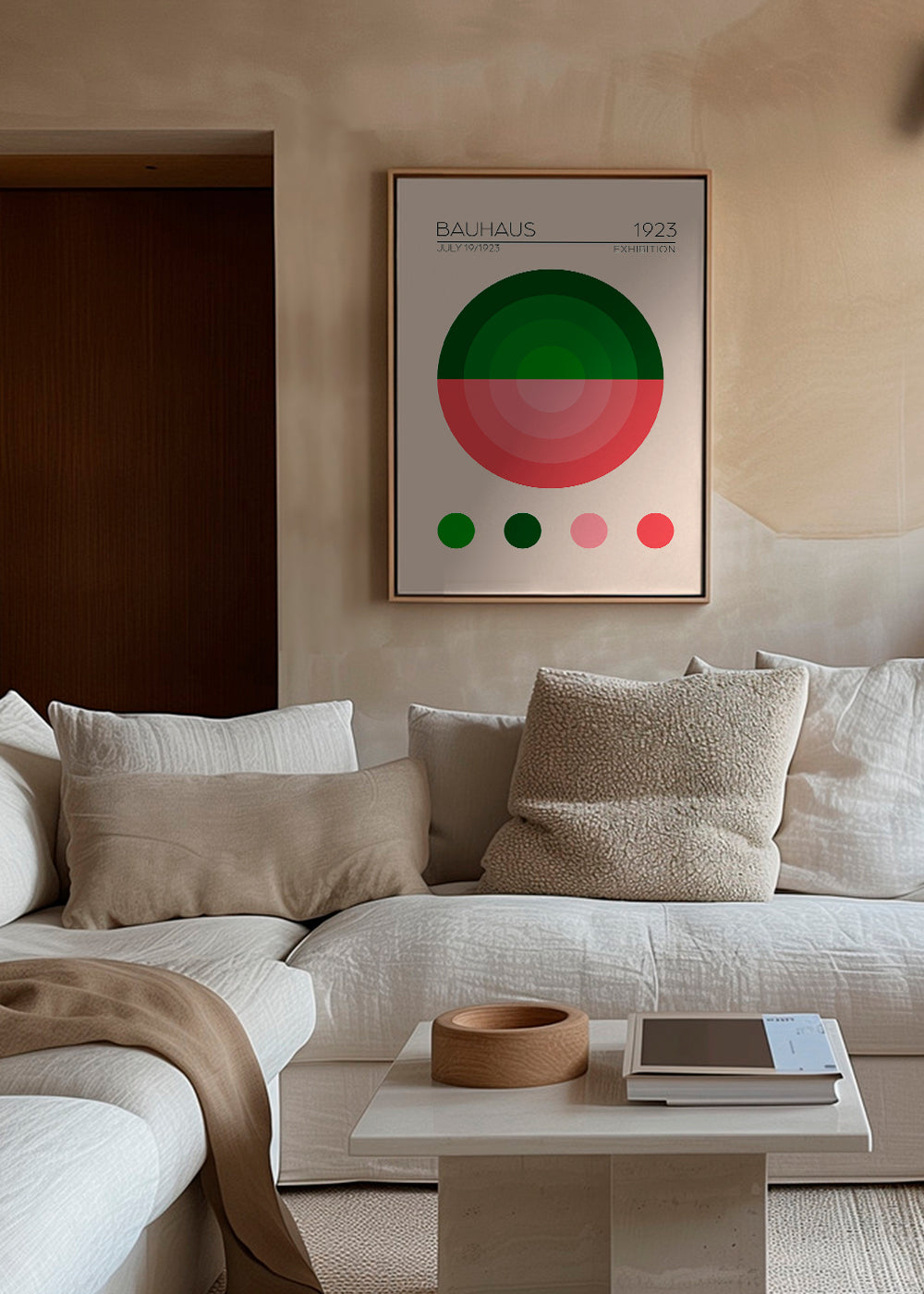 Geometrisk plakat Bauhaus grøn og rosa cirkel