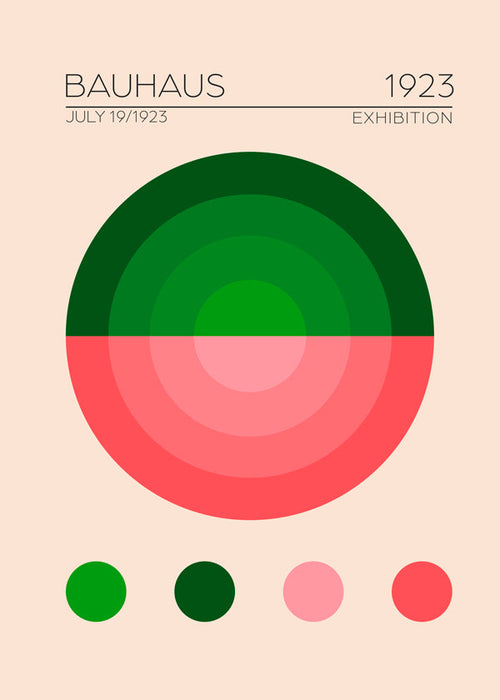 Geometrisk plakat Bauhaus grøn og rosa cirkel
