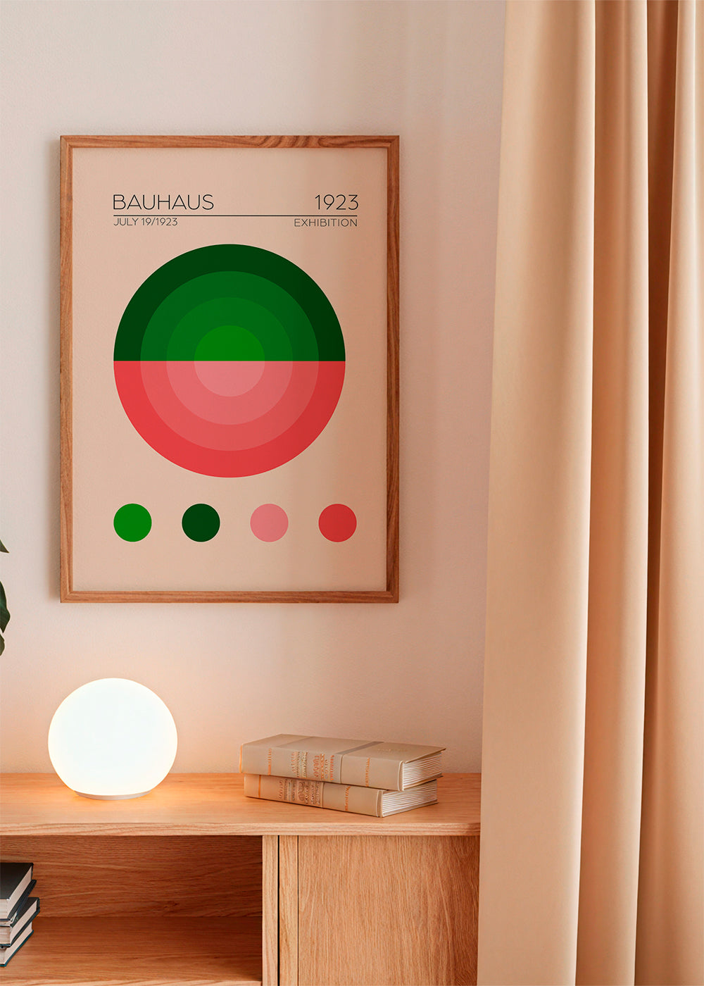 Geometrisk plakat Bauhaus grøn og rosa cirkel
