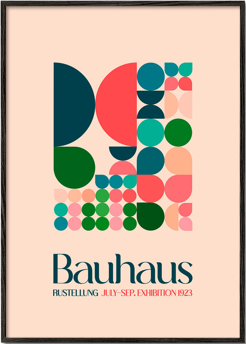 Geometrisk Bauhaus-plakat med blokke og typografi