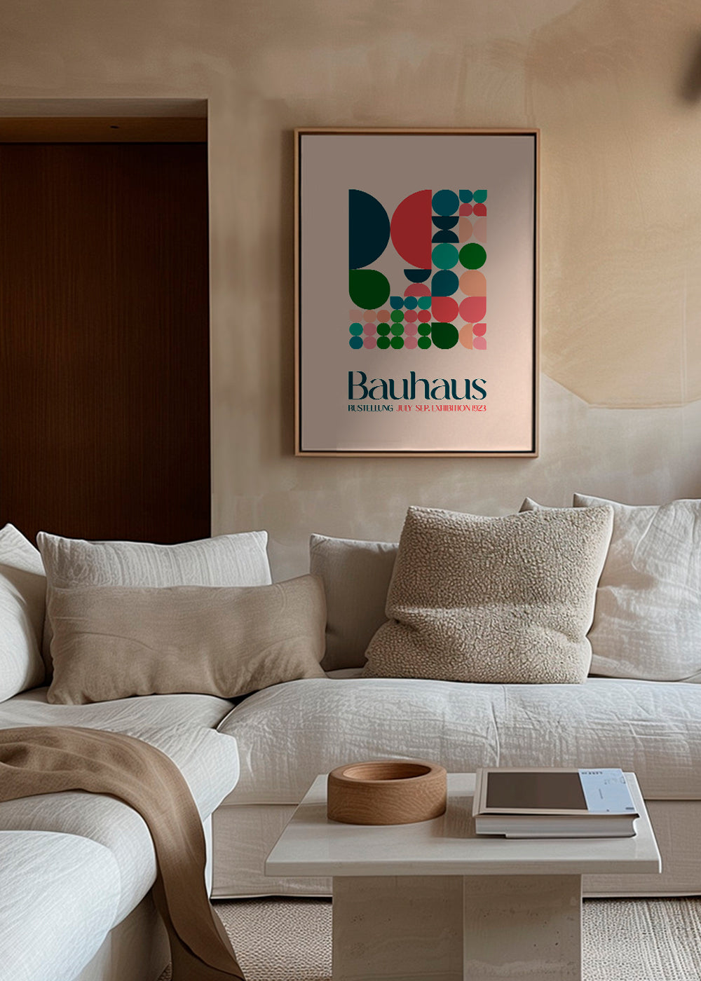 Geometrisk Bauhaus-plakat med blokke og typografi
