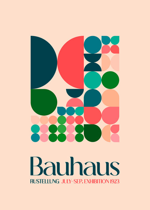 Geometrisk Bauhaus-plakat med blokke og typografi