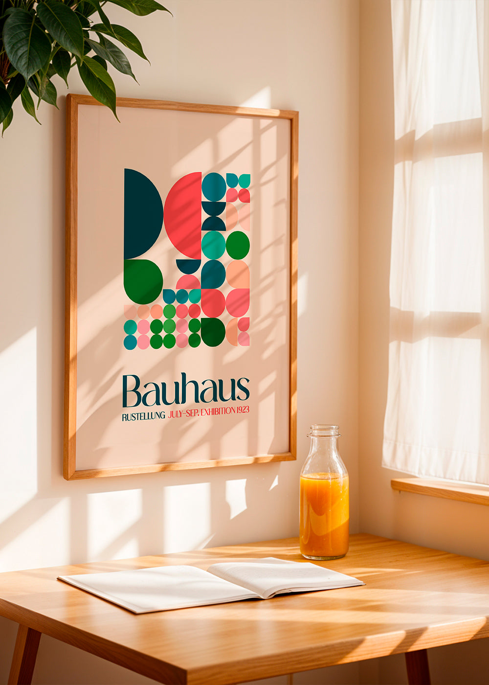 Geometrisk Bauhaus-plakat med blokke og typografi