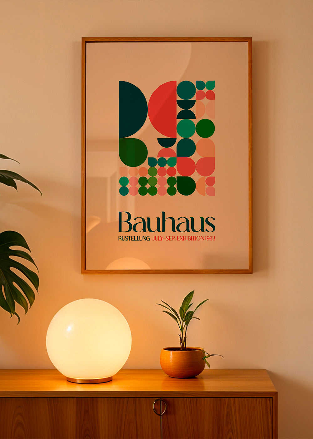 Geometrisk Bauhaus-plakat med blokke og typografi