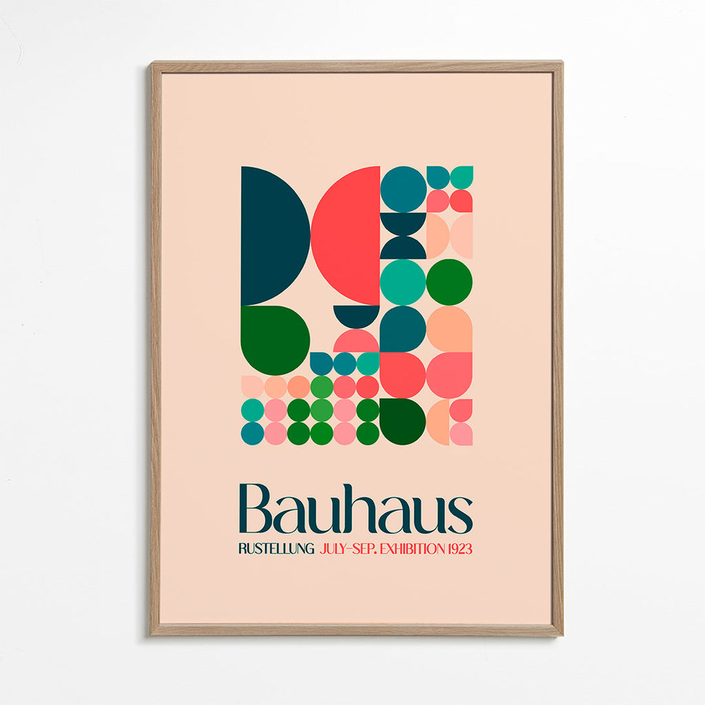 Geometrisk Bauhaus-plakat med blokke og typografi