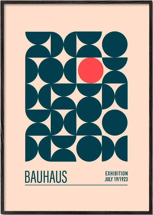 Bauhaus geometrisk plakat med rød cirkel